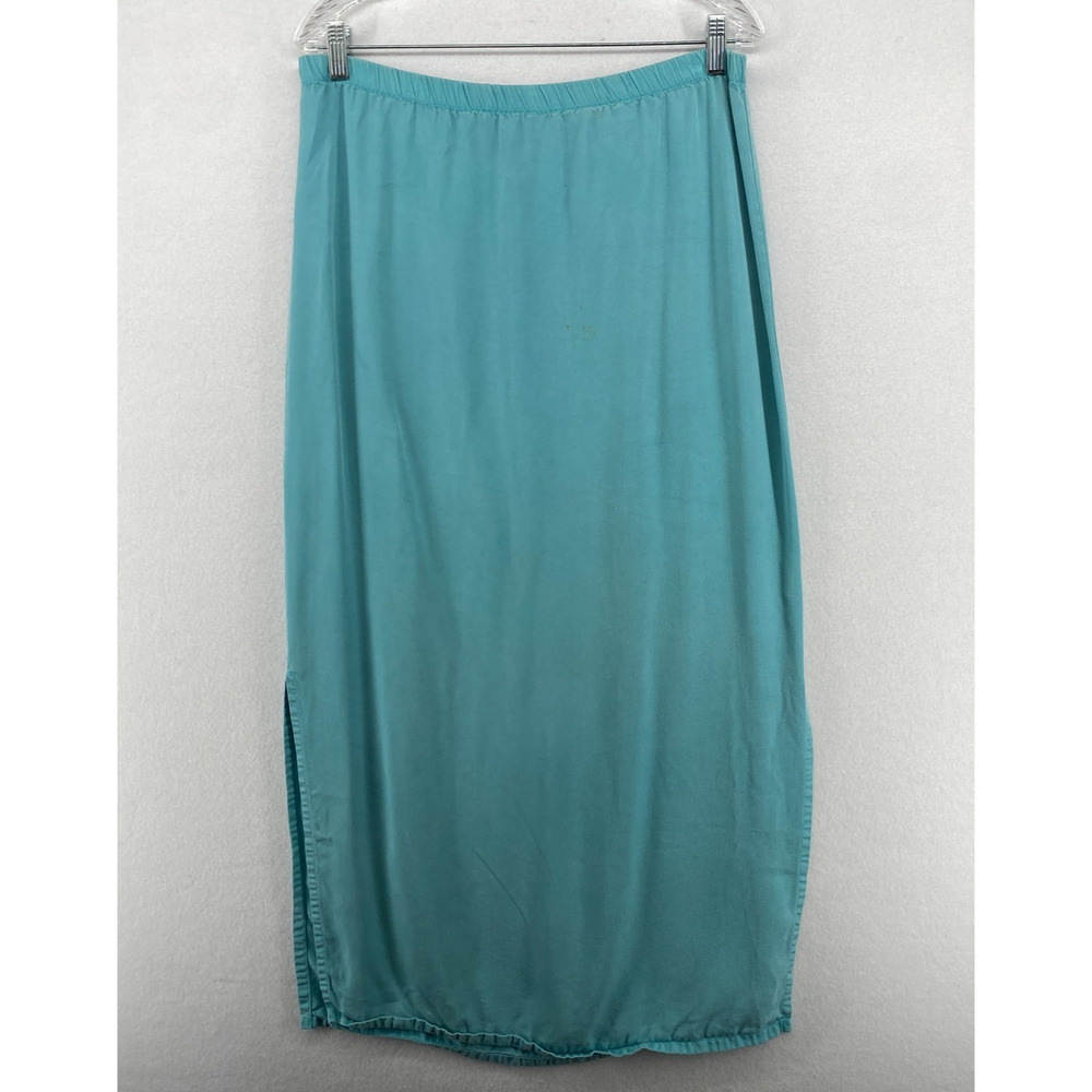 HEAVEN Skirt S 80s Twill Cotton Straight Maxi Elastic Waist Green VTG USA